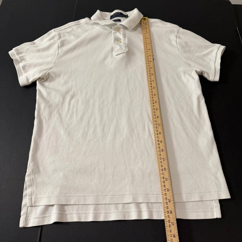 Polo Ralph Lauren Mens Custom Fit Polo Shirt White Cotton Short Sleeve Medium